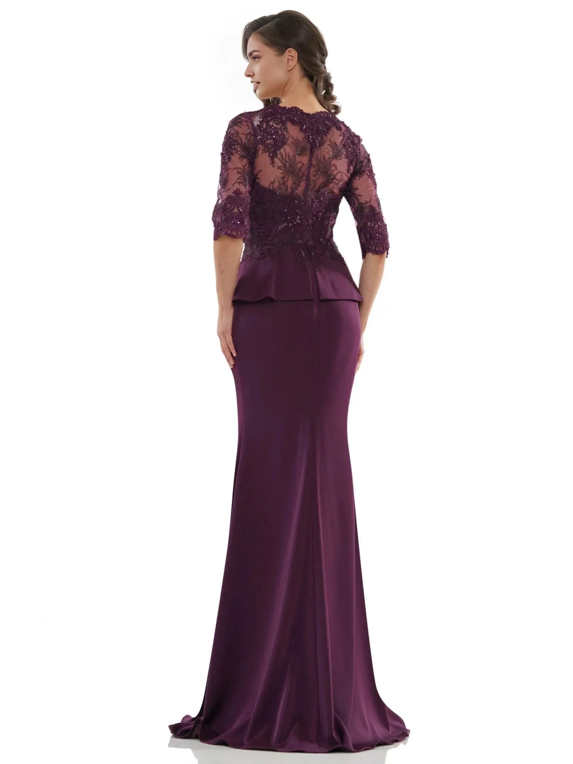 Elegant Mermaid V-Neck Three Quarter Sleeve Sheer Back Floor Length Prom Dress