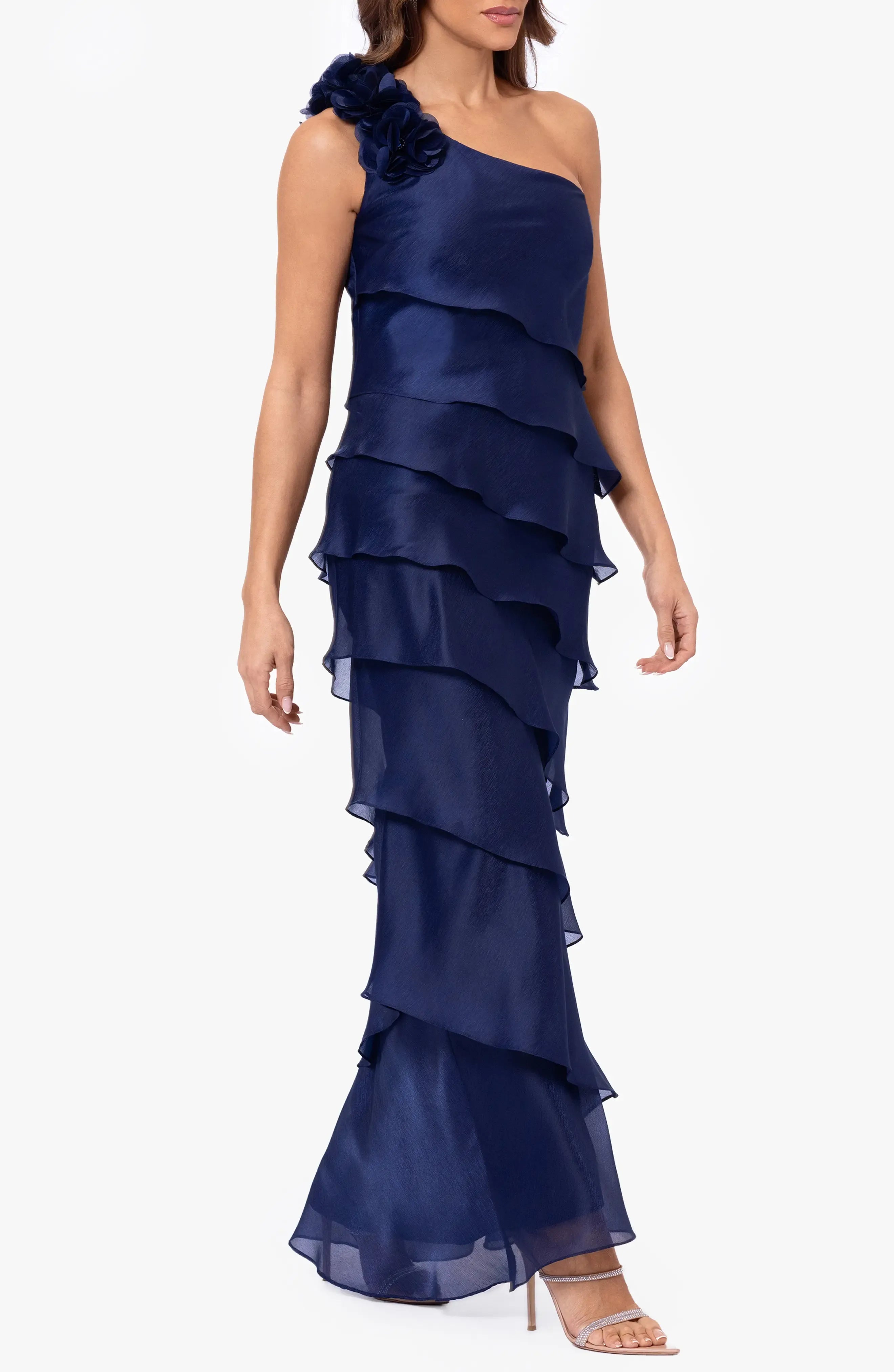 Elegant Ruffled One Shoulder Sleeveless Zipper Back Floor Length For Women Evening Dress