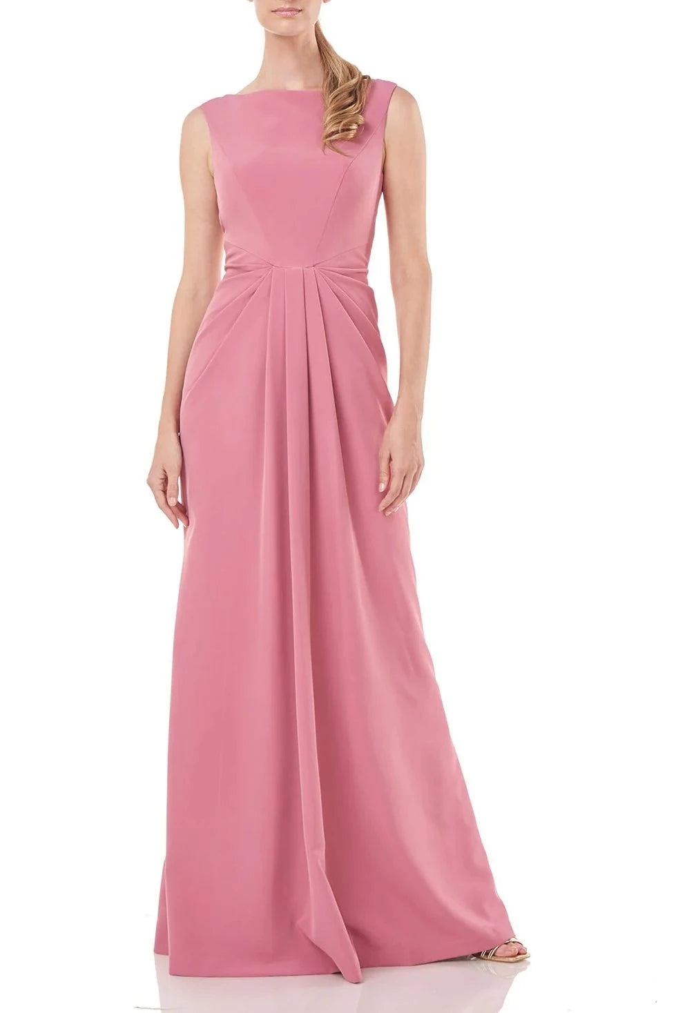 Elegant Sheath Boat-Neck Sleeveless Ruched-Back Floor-Length Prom Dress