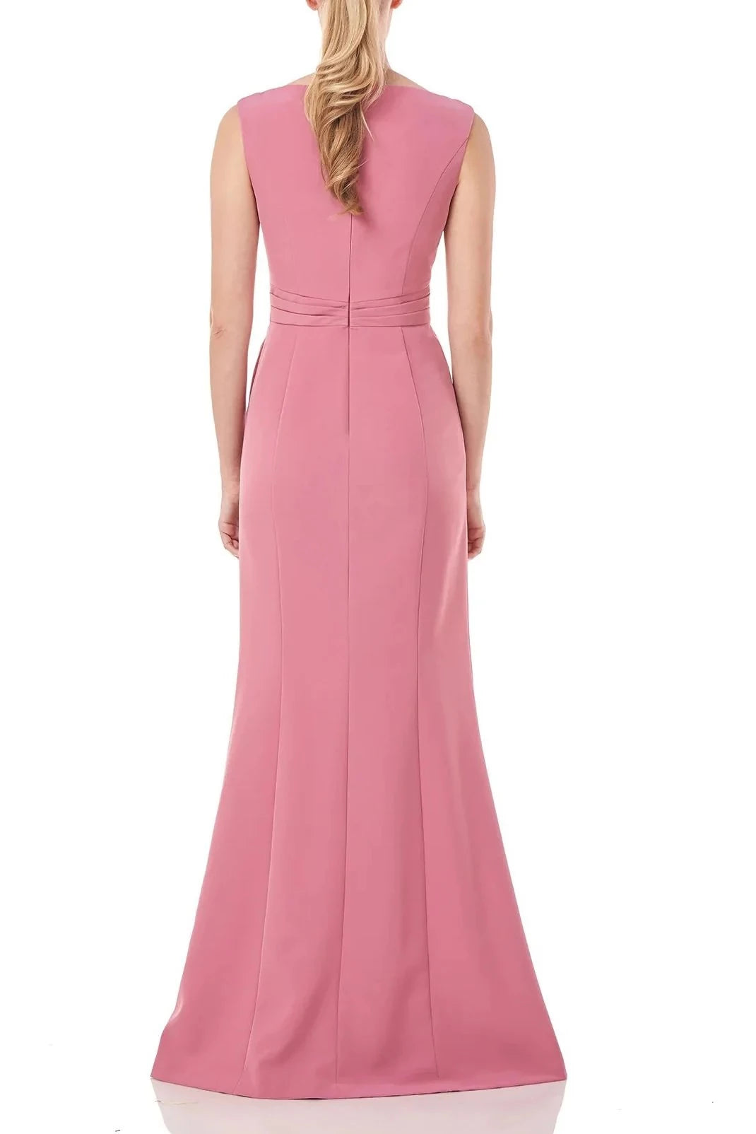 Elegant Sheath Boat-Neck Sleeveless Ruched-Back Floor-Length Prom Dress
