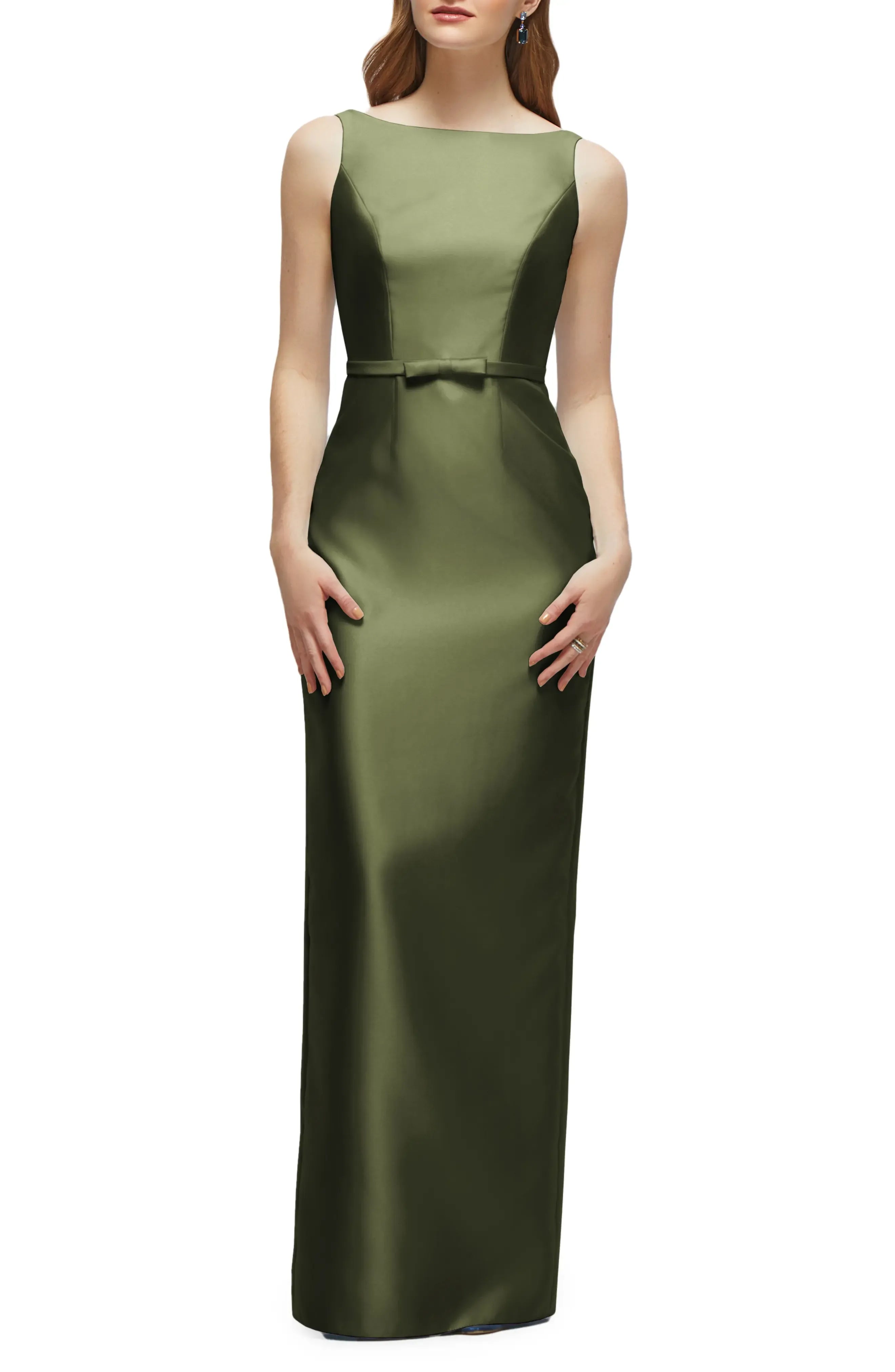 Elegant Sheath Boat Neck Sleeveless V Back Maxi For Adults Evening Dress