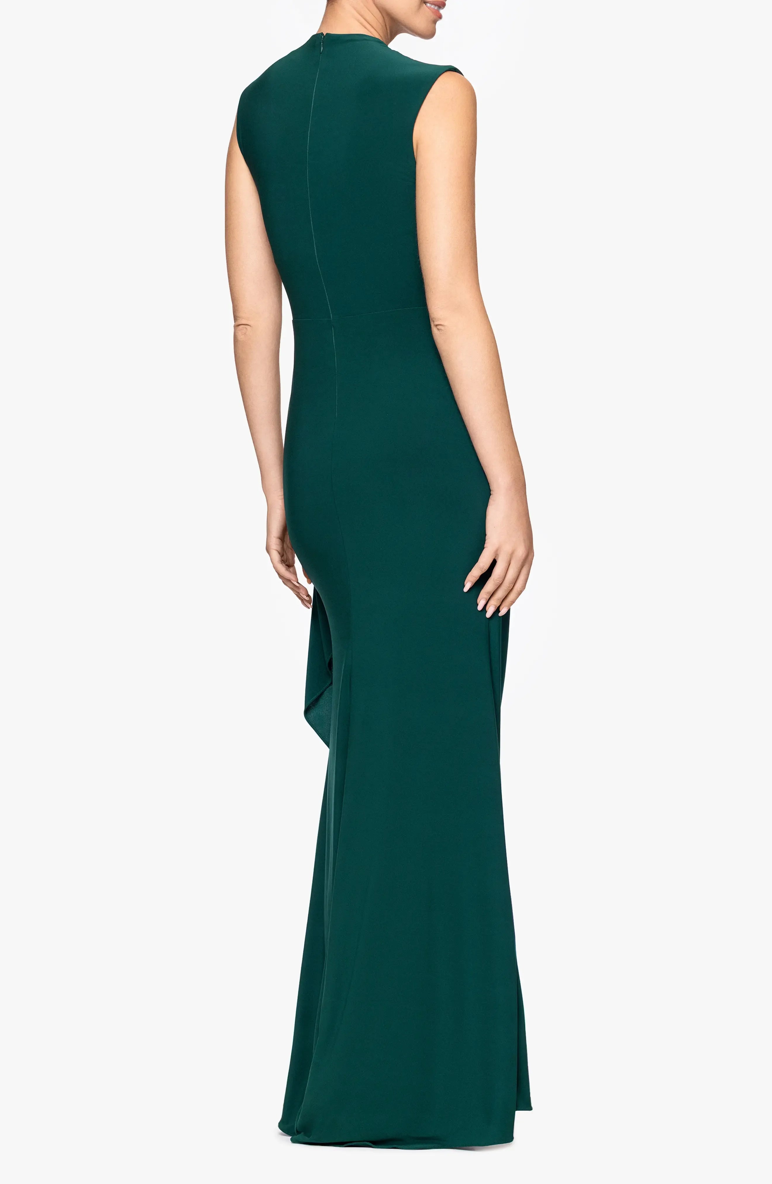 Elegant Sheath Crew Neck Sleeveless Ruched Back Maxi For Ladies Evening Dress