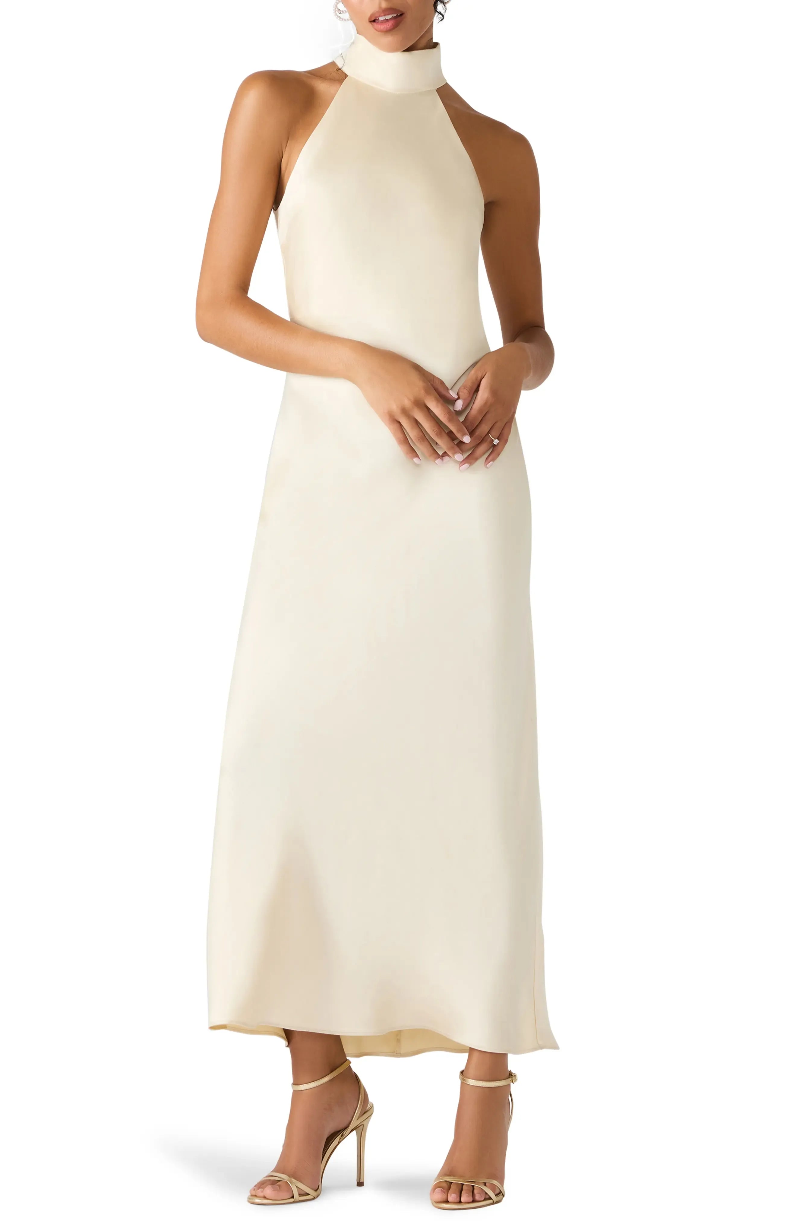 Elegant Sheath Halter Neck Sleeveless Tie Back Midi For Ladies Evening Dress ﻿