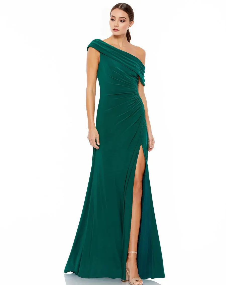 Elegant Sheath One-Shoulder Sleeveless Solid Back Floor Length For Adults Prom Dress