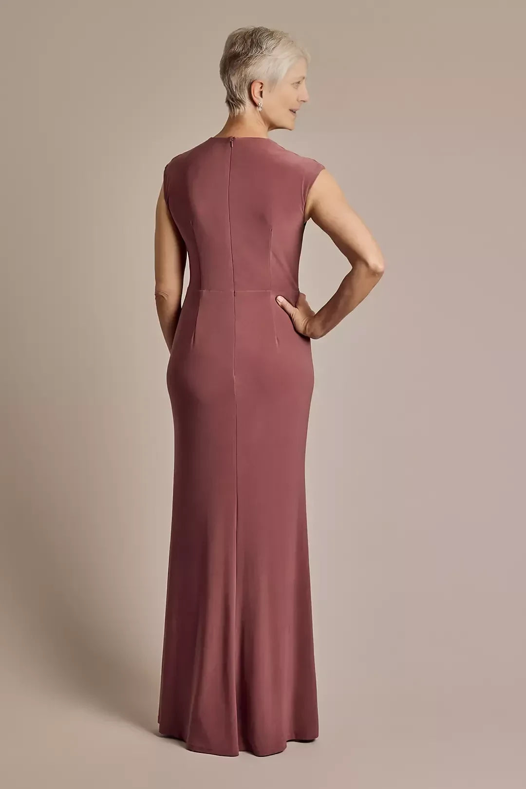 Elegant Sheath V Neck Cap Sleeve Plain Back Floor Length Mother of the Bride Dress