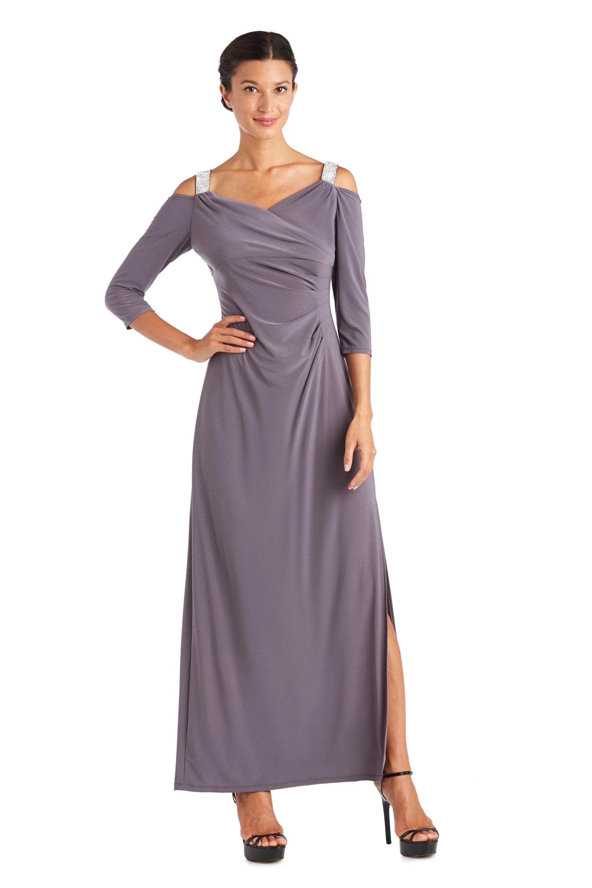 Elegant Sheath V-Neck Cold Shoulder Three Quarter Sleeve Ruched Back Floor Length Prom Dress