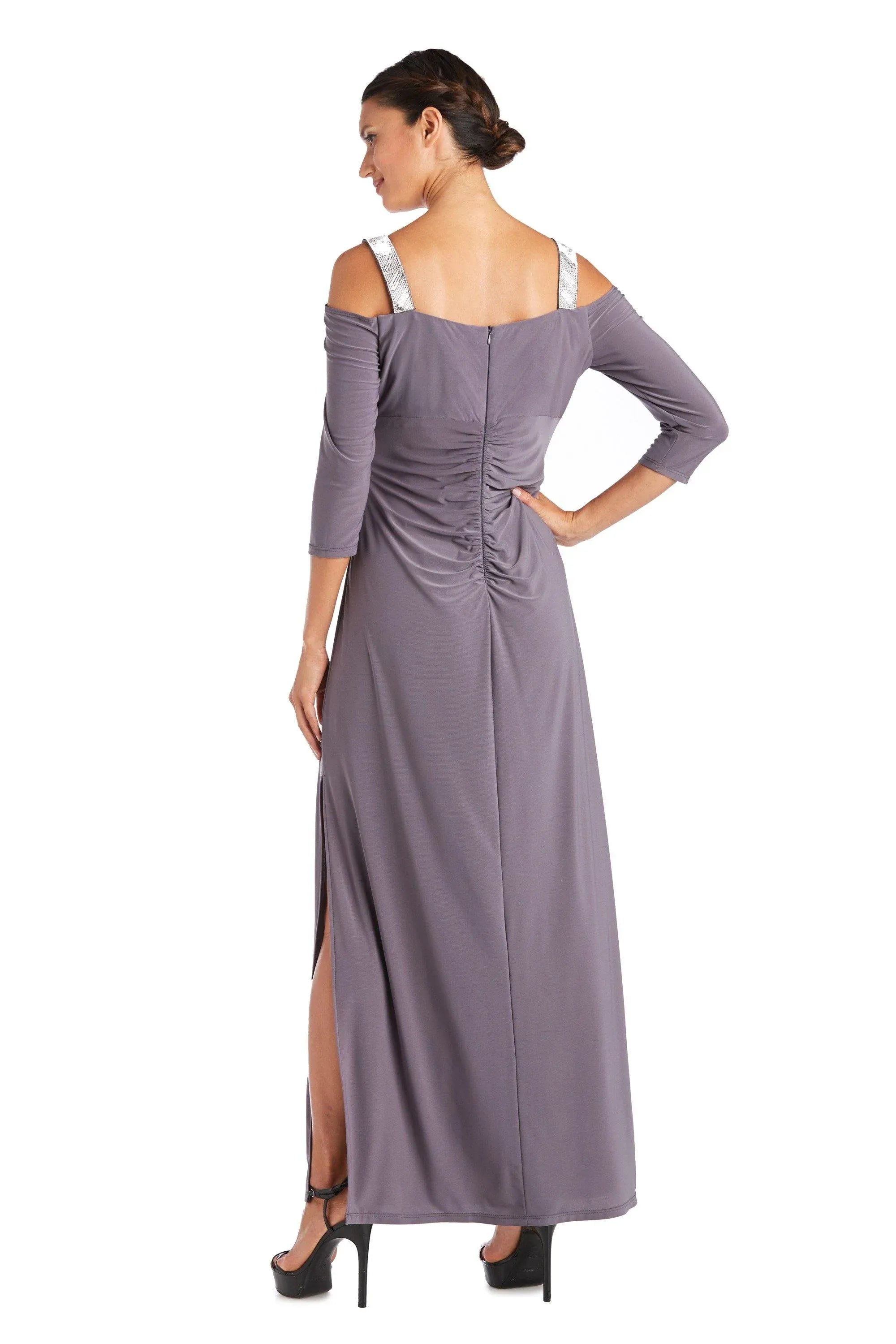 Elegant Sheath V-Neck Cold Shoulder Three Quarter Sleeve Ruched Back Floor Length Prom Dress