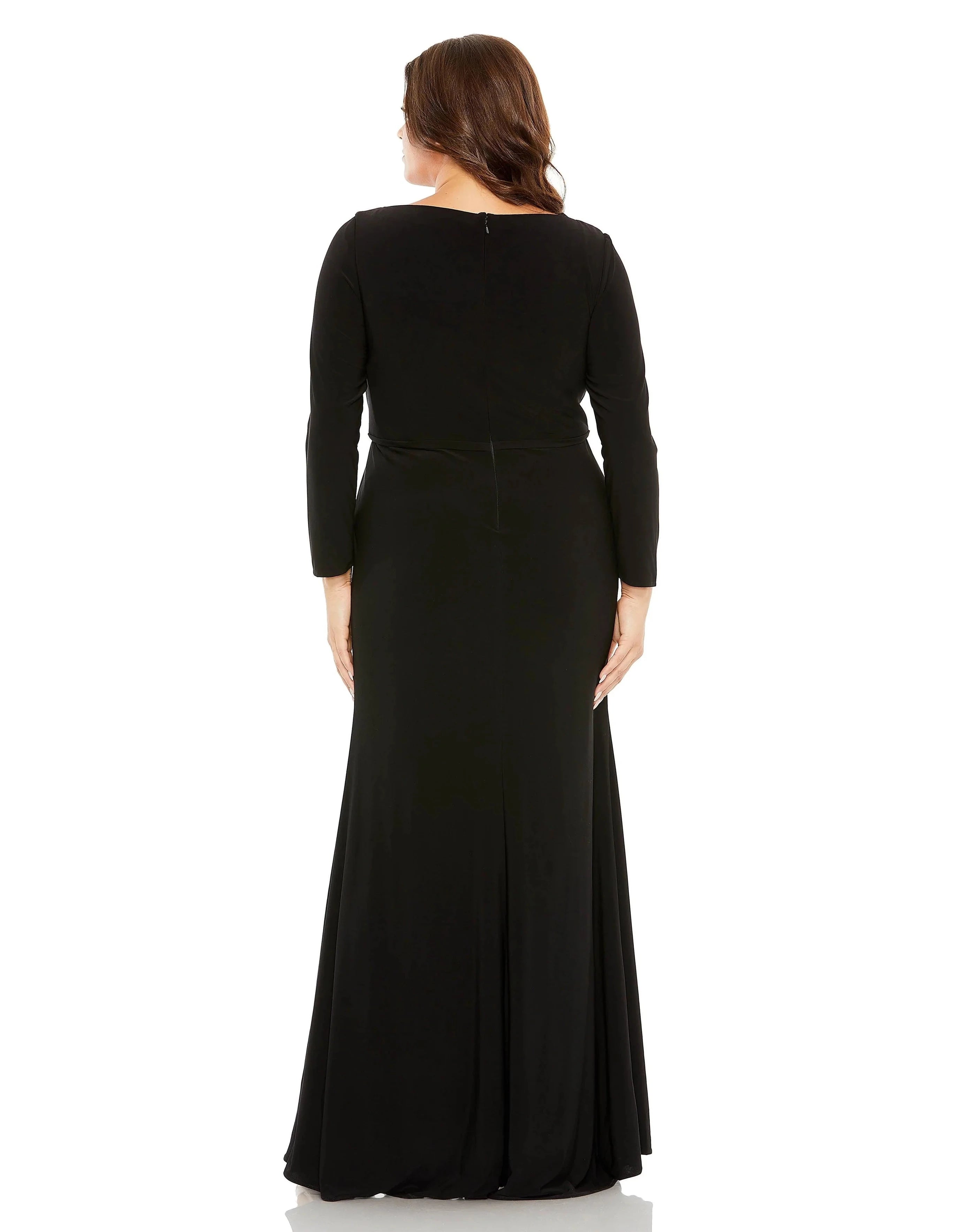 Elegant Sheath V-Neck Long-Sleeve Zipper-Back Floor-Length Plus-Size Prom Dress