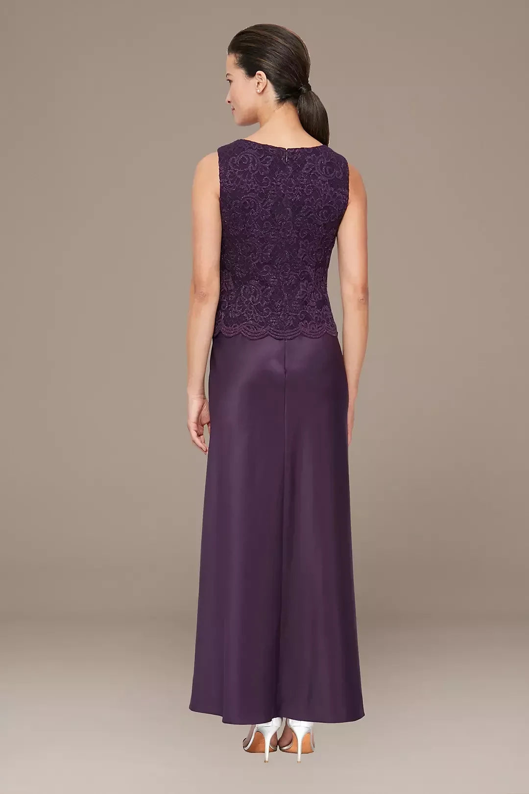 Elegant Three Piece Scoop Neck Three Quarter Sleeve Lace Back Floor Length Mother of the Bride Dress