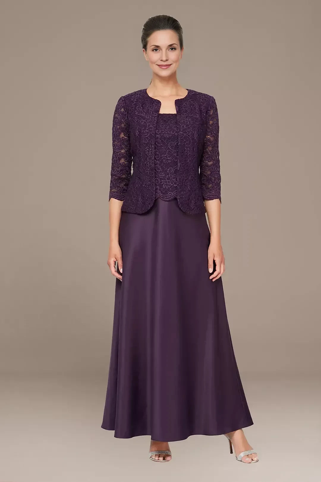 Elegant Three Piece Scoop Neck Three Quarter Sleeve Lace Back Floor Length Mother of the Bride Dress