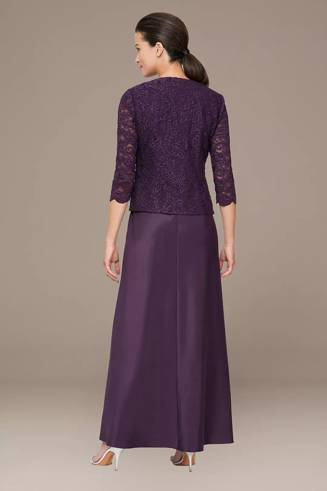 Elegant Three Piece Scoop Neck Three Quarter Sleeve Lace Back Floor Length Mother of the Bride Dress