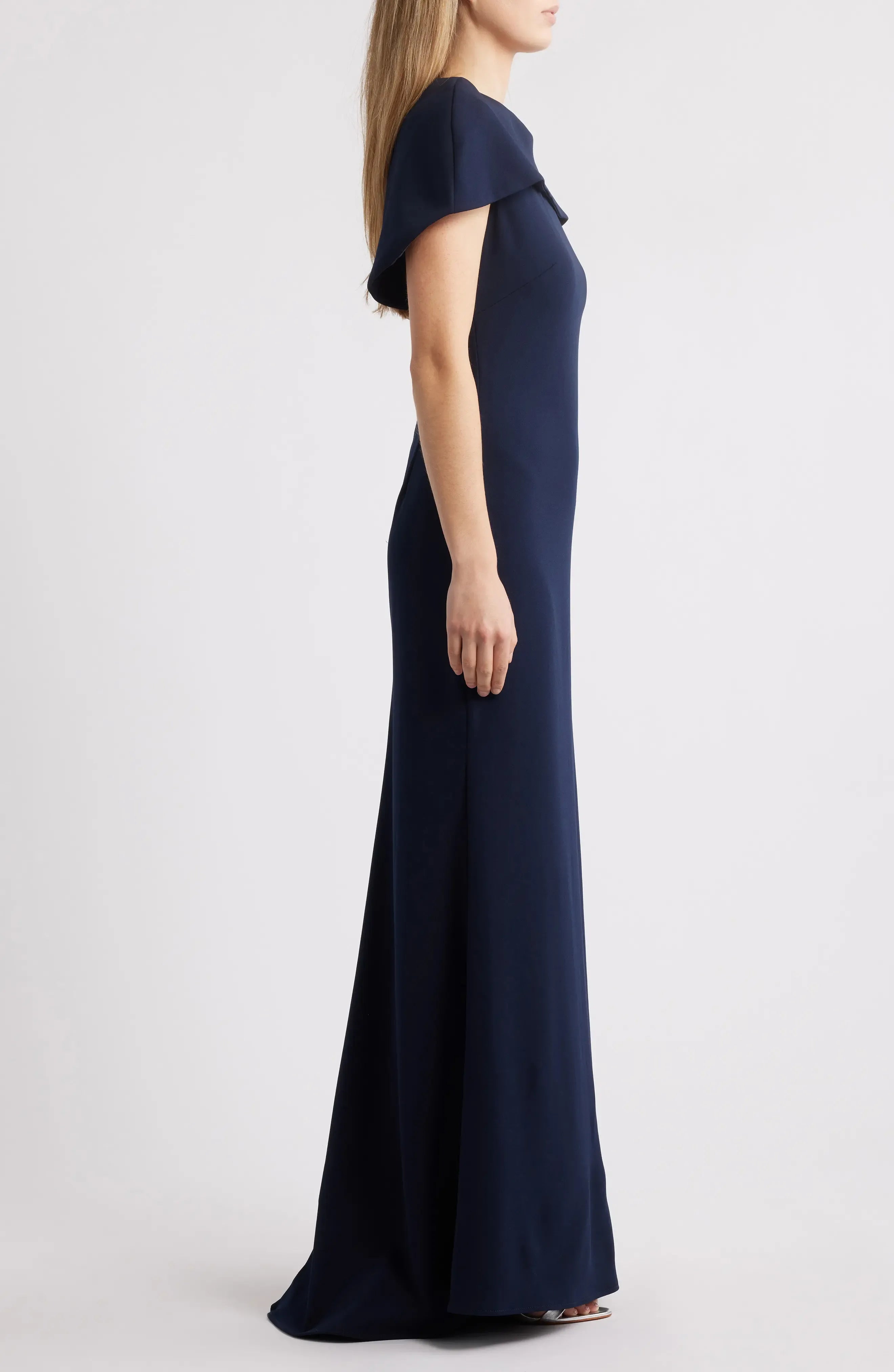 Elegant Trumpet Crew Neck Cape Sleeve Zip Back Maxi For Adults Evening Dress
