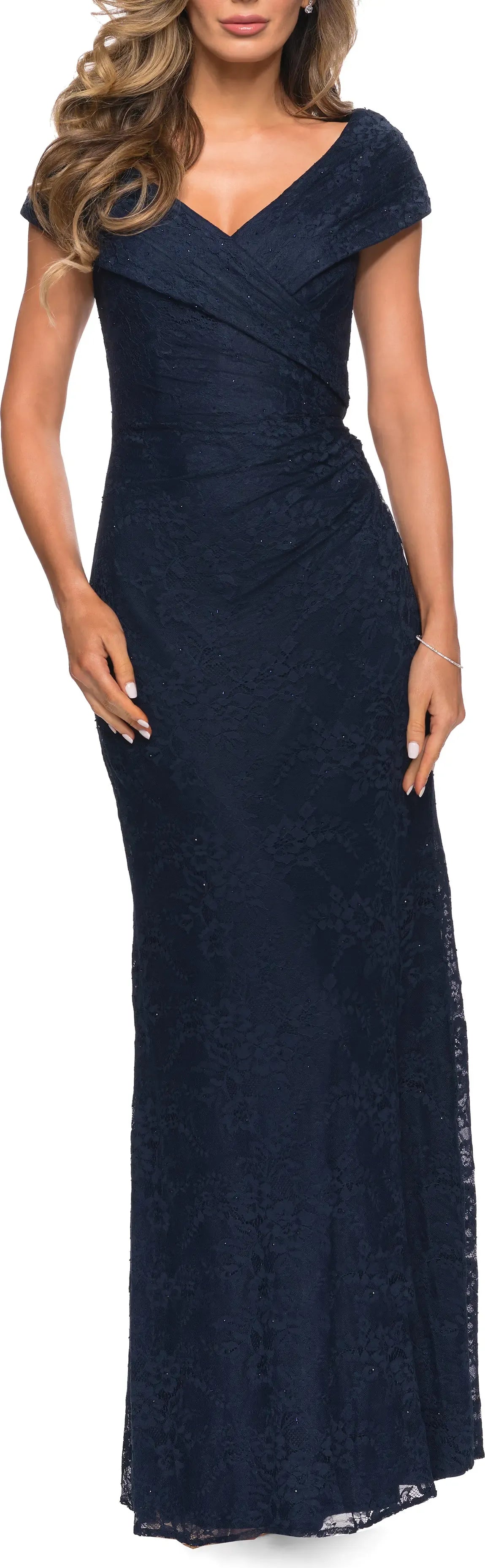 Elegant Trumpet Off Shoulder Short Sleeve Ruched Back Maxi Hot Sale Evening Dress