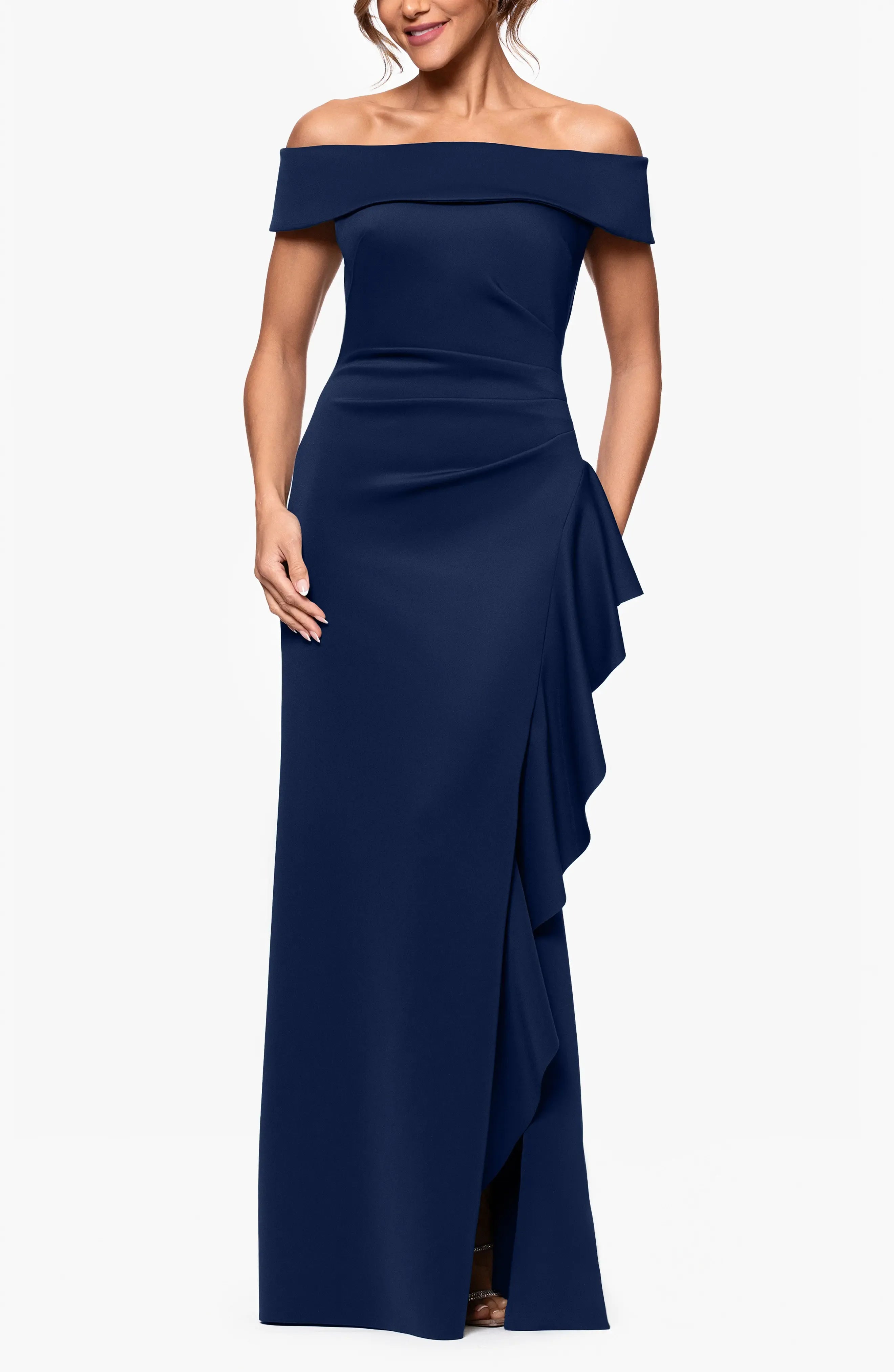 Elegant Trumpet Off Shoulder Sleeveless Ruched Back Maxi For Adults Evening Dress