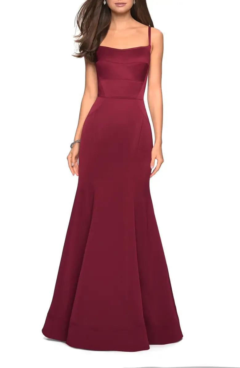 Elegant Trumpet Square Neck Spaghetti Strap Zip Back Maxi Female Evening Dress