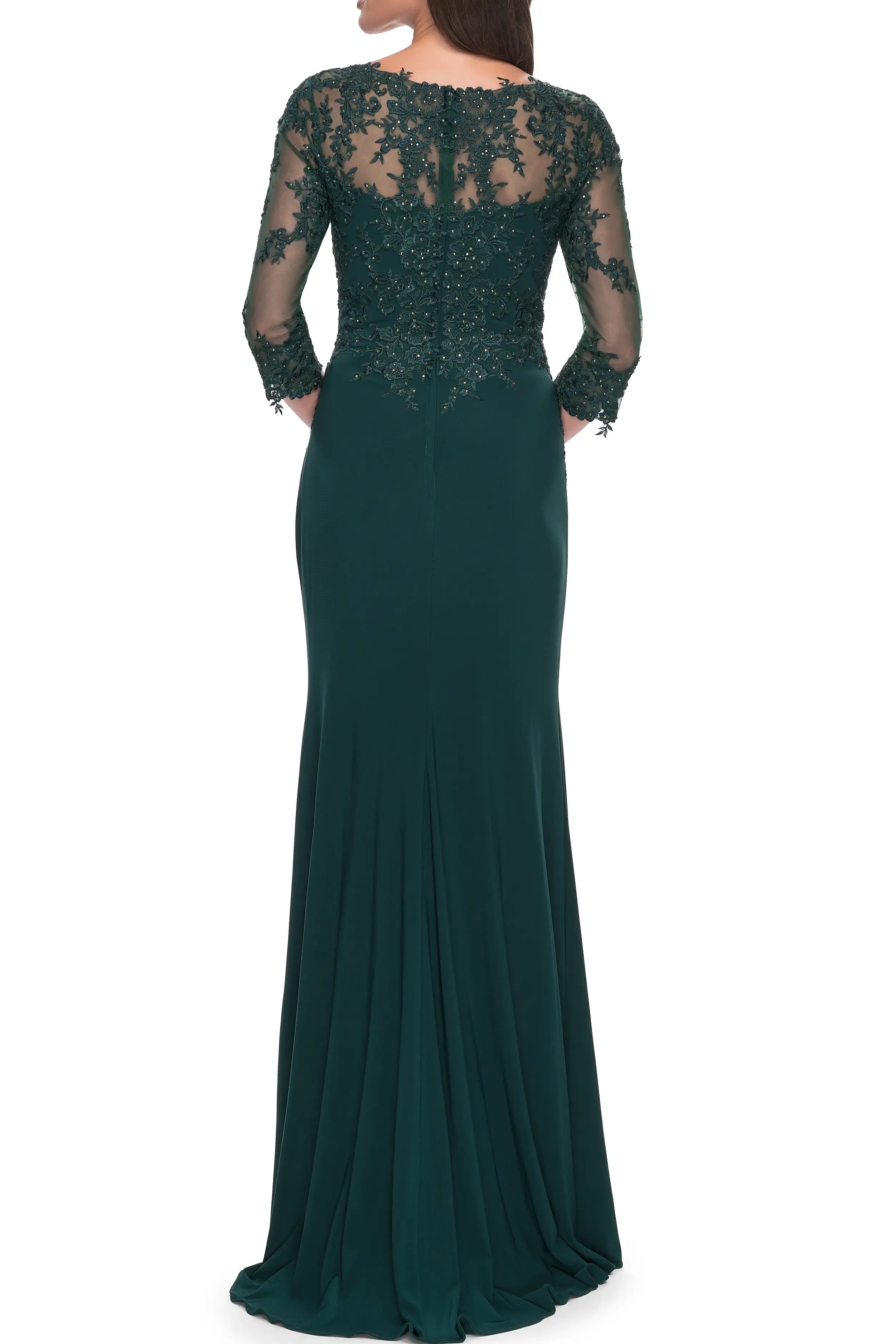 Elegant Trumpet V Neck Lace Sleeve Embellished Back Maxi For Sale Evening Dress