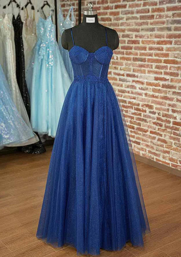 Elegant A-Line Long Prom Dress/Evening Dress with Spaghetti Straps and Glitter AppliquesSimple gentle atmospheric and unique design