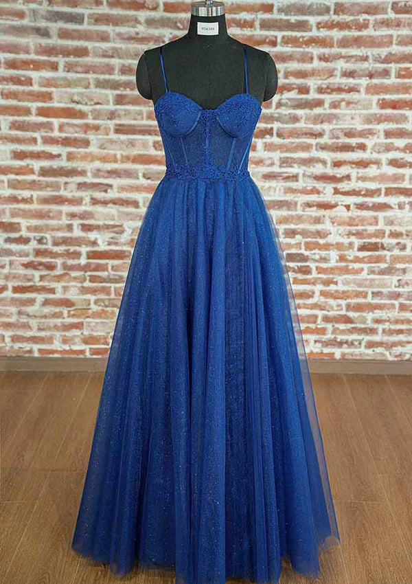 Elegant A-Line Long Prom Dress/Evening Dress with Spaghetti Straps and Glitter AppliquesSimple gentle atmospheric and unique design
