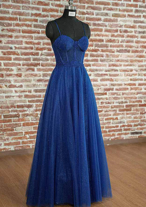 Elegant A-Line Long Prom Dress/Evening Dress with Spaghetti Straps and Glitter AppliquesSimple gentle atmospheric and unique design