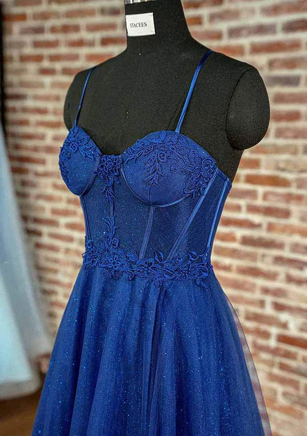 Elegant A-Line Long Prom Dress/Evening Dress with Spaghetti Straps and Glitter AppliquesSimple gentle atmospheric and unique design