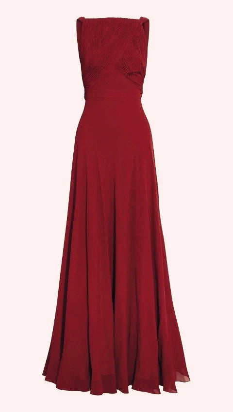 Elegant A Line Sleeveless Chiffon Red Long Prom Dresses Evening Dress formal wear dresses ﻿ simple gentle atmospheric and unique desi Bring summer colors to enhance whiteness