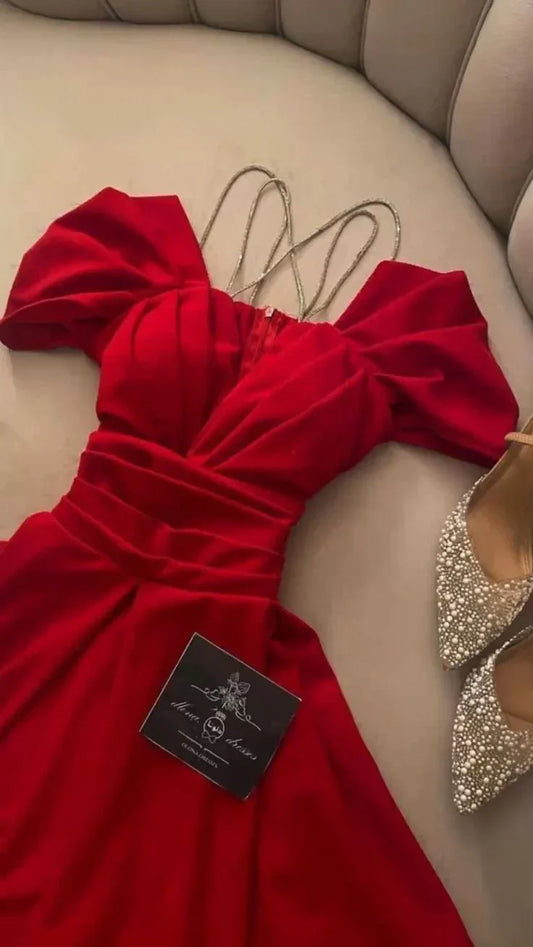 Elegant A Line Spaghetti Straps Red Long Prom Dress Evening Dresses formal wear dresses simple gentle atmospheric and unique desi Bring summer colors to enhance whiteness