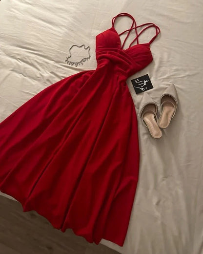Elegant A Line Spaghetti Straps Red Long Prom Dress Evening Dresses formal wear dresses simple gentle atmospheric and unique desi Bring summer colors to enhance whiteness