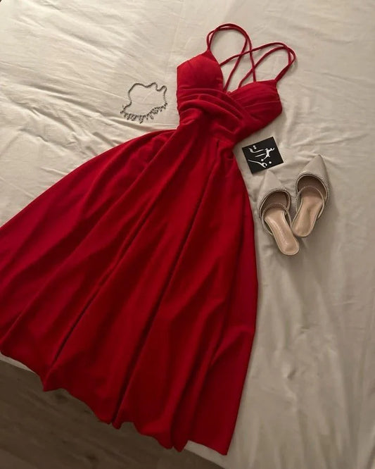Elegant A Line Spaghetti Straps Red Long Prom Dress Evening Dresses formal wear dresses simple gentle atmospheric and unique desi Bring summer colors to enhance whiteness