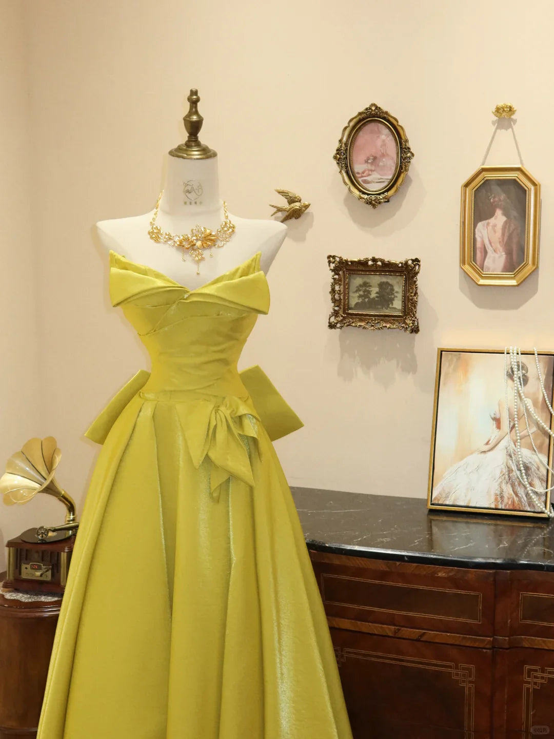 Elegant A Line Strapless Yellow Satin Long Prom Dress Evening Dress with Bow simple gentle atmospheric and unique desi Bring summer colors to enhance whiteness