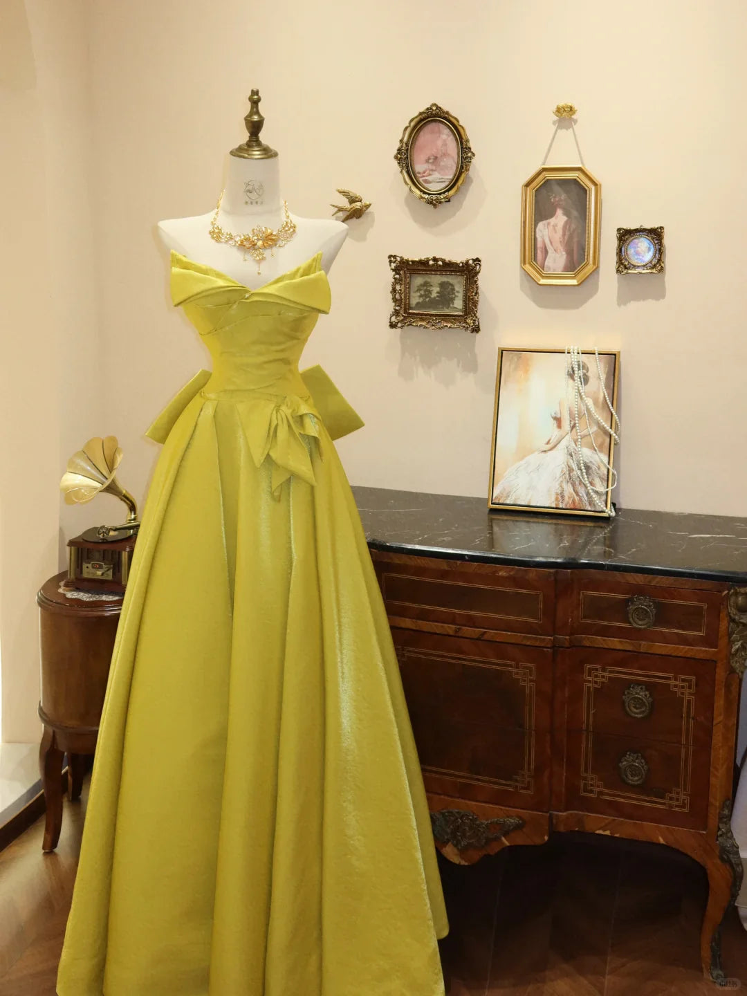 Elegant A Line Strapless Yellow Satin Long Prom Dress Evening Dress with Bow  simple gentle atmospheric and unique desi Bring summer colors to enhance whiteness