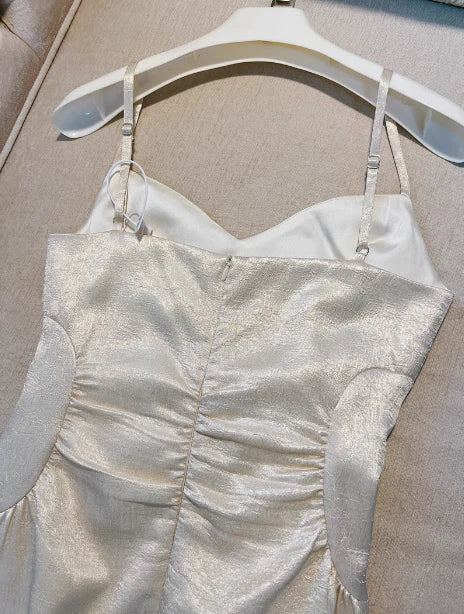 Elegant A line Spaghetti Straps Champagne Slit Prom Dresses Formal Summer Wedding Guest Dresses Wedding Guest Outfit simple gentle atmospheric and unique desi Bring summer colors to enhance whiteness