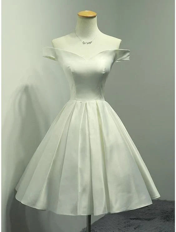 Elegant Cocktail Party Dress Off Shoulder Sleeveless Knee Length Satin Homecoming Dress Party Dress  simple gentle atmospheric and unique desi Brin