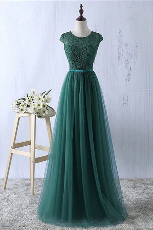 Elegant Dark Green Tulle Jewel Prom Dresses Sleeveless with Appliques Simple gentle atmospheric and unique design