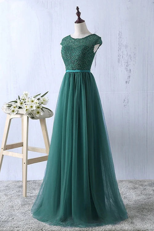 Elegant Dark Green Tulle Jewel Prom Dresses Sleeveless with Appliques Simple gentle atmospheric and unique design