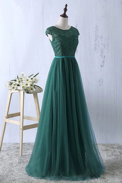 Elegant Dark Green Tulle Jewel Prom Dresses Sleeveless with Appliques Simple gentle atmospheric and unique design
