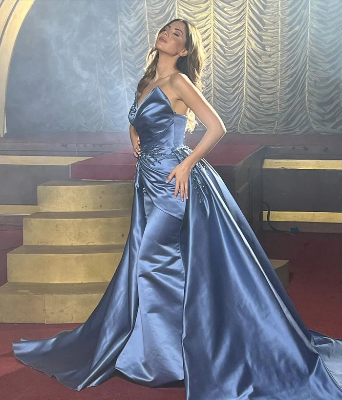 Elegant Floor-Length Sleeveless Satin Prom Dress with Beaded Accents Simple gentle atmospheric and unique design  ﻿