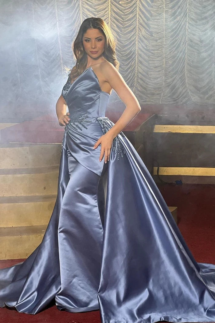 Elegant Floor-Length Sleeveless Satin Prom Dress with Beaded Accents Simple gentle atmospheric and unique design  ﻿