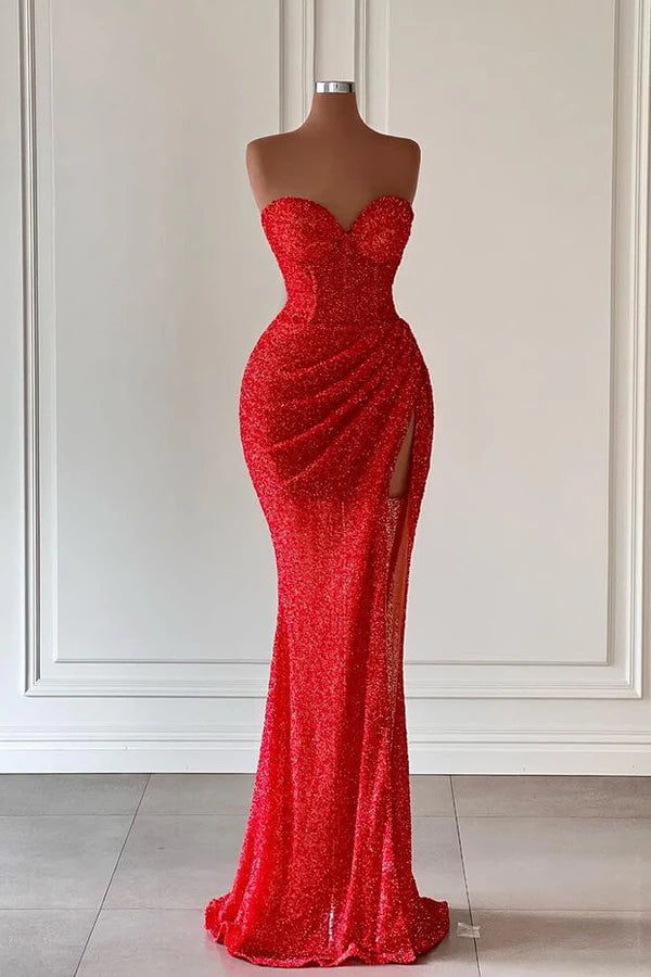 Elegant Floor-Length Sweetheart Sleeveless Mermaid Prom Gown with a Graceful Split Simple gentle atmospheric and unique design