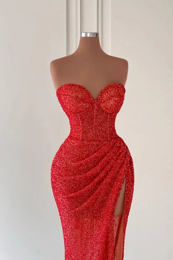 Elegant Floor-Length Sweetheart Sleeveless Mermaid Prom Gown with a Graceful Split Simple gentle atmospheric and unique design