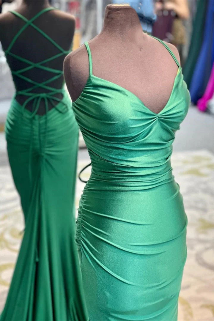 Elegant Green Mermaid Spaghetti Straps Long Prom Dresses simple gentle atmospheric and unique desi Bring summer colors to enhance whiteness