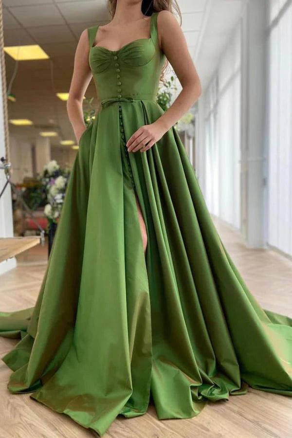 Elegant Green Sweetheart Long Prom Dress Split Evening Dress simple gentle atmospheric and unique desi Bring summer colors to enhance whiteness