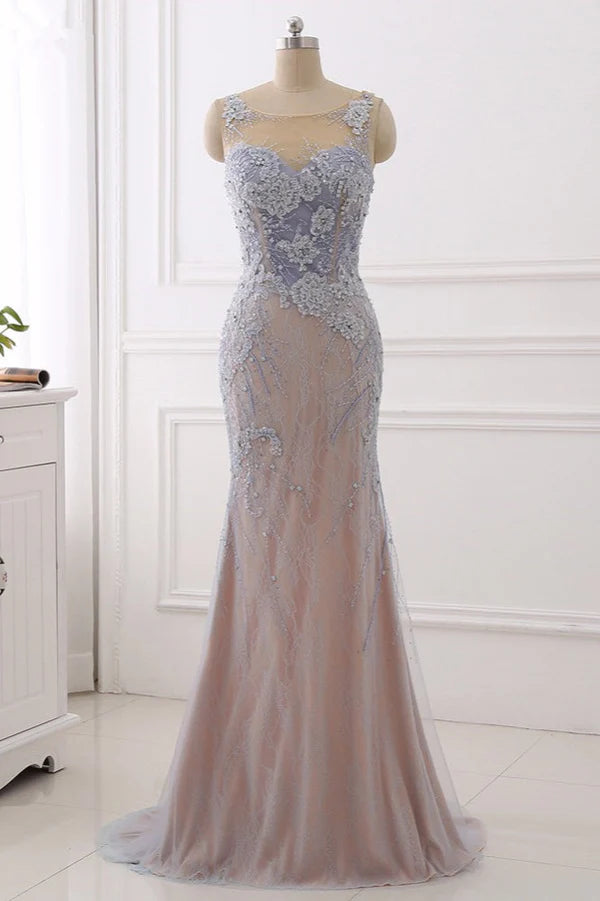 Elegant Jewel Sleeveless Mermaid Prom Dresses Pearls with Appliques Simple gentle atmospheric and unique design
