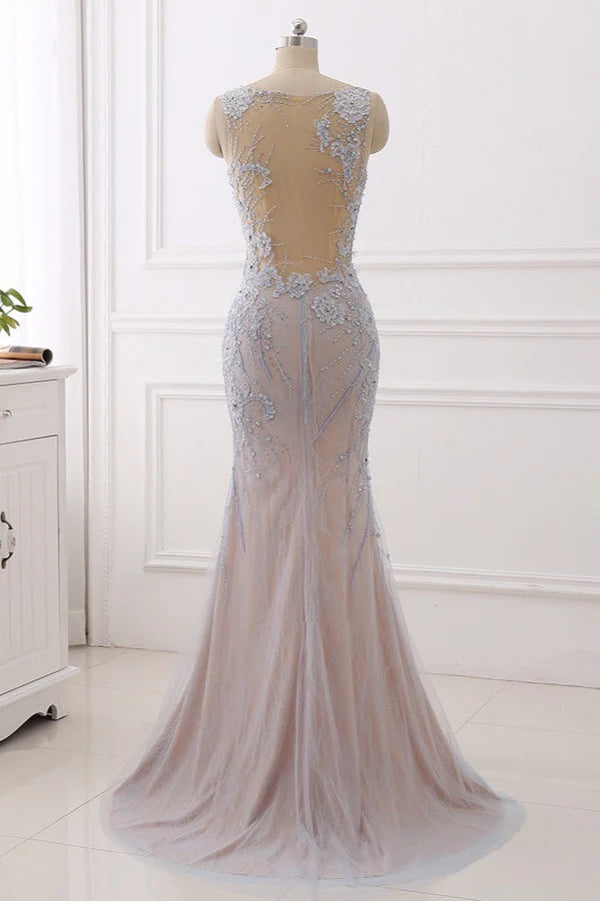 Elegant Jewel Sleeveless Mermaid Prom Dresses Pearls with Appliques Simple gentle atmospheric and unique design