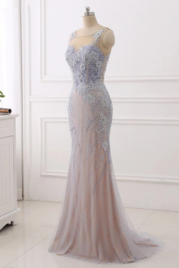 Elegant Jewel Sleeveless Mermaid Prom Dresses Pearls with Appliques Simple gentle atmospheric and unique design