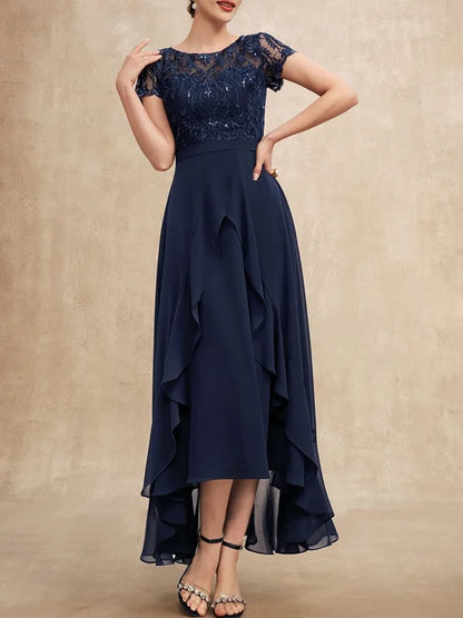 Elegant Lace Chiffon Maxi Dress simple gentle atmospheric and unique desi Bring summer colors to enhance whiteness ﻿