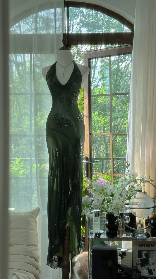 Elegant Long Chiffon Ball Gown Evening Dress  simple gentle atmospheric and unique desi Bring summer colors to enhance whiteness