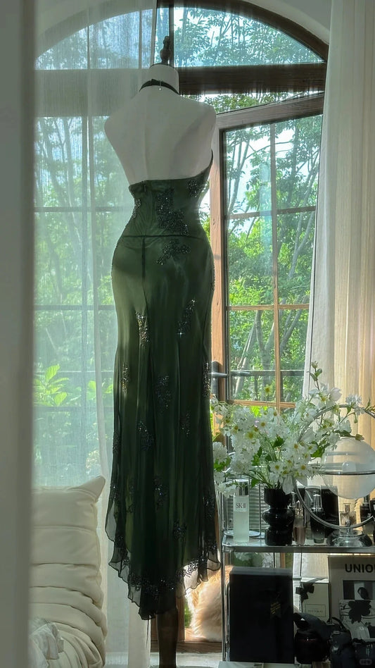 Elegant Long Chiffon Ball Gown Evening Dress  simple gentle atmospheric and unique desi Bring summer colors to enhance whiteness