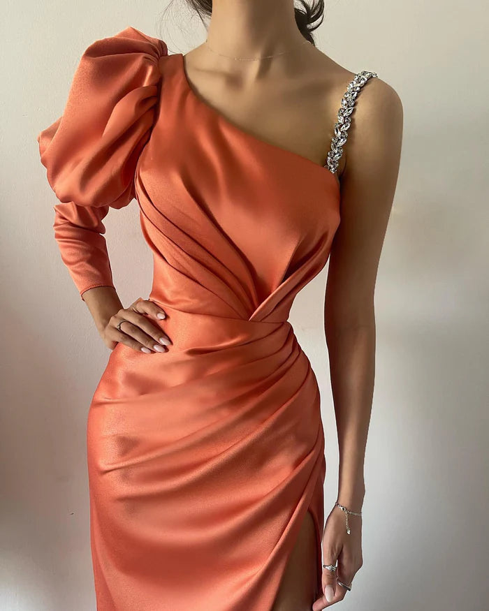 Elegant Long Column Prom Dress with Split Front and Long Sleeves Simple gentle atmospheric and unique design  ﻿
