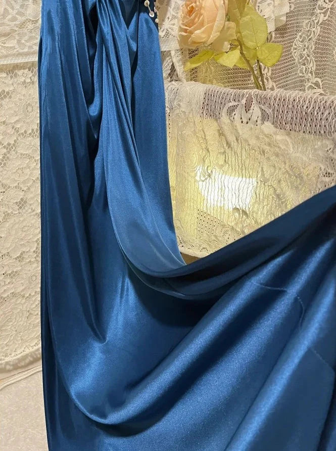 Elegant Long Satin Ball Gown Evening Gown Party Dress simple gentle atmospheric and unique desi Bring summer colors to enhance whiteness