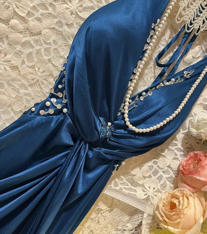 Elegant Long Satin Ball Gown Evening Gown Party Dress simple gentle atmospheric and unique desi Bring summer colors to enhance whiteness